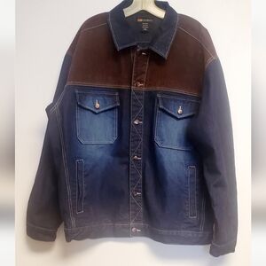 Mens Godbody Denim and  Faux Suede Patch Tucker Denim Jacket XXL